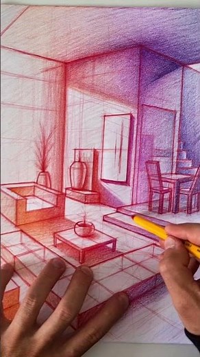 How to make a beautiful gradient to shade your interior drawing #shorts