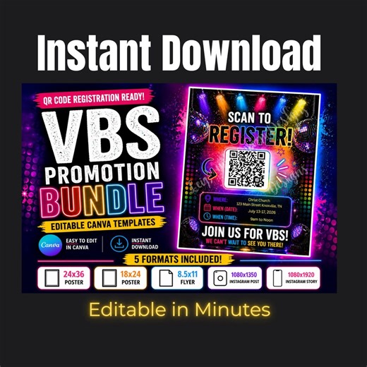 Editable VBS Canva Bundle | QR Code Registration Poster, Flyer (digital Download) - Etsy