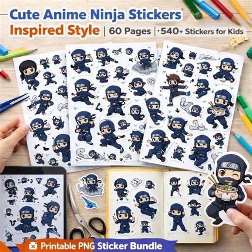 Cute Anime Ninja Stickers Inspired Style | 60 Pages | 540  Stickers for Kids - Etsy