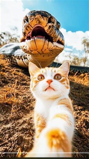 Cat Vlogs with the snake #funny #aianimation