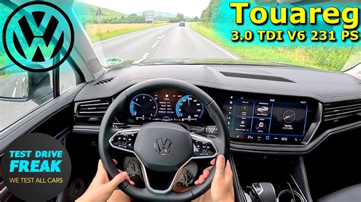 2024 Volkswagen Touareg 3.0 TDI V6 231 PS country road POV drive with fuel consumption