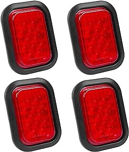 LIMICAR 12 LED Trailer Lights, 5" X 3" Rectangle Truck Trailer Stop Brake Turn Tail Lights with Rubber Mount & 3 Prong Wire Pigtails For Trailer RV Semi Truck Flatbed Taillights (Pack of 4)