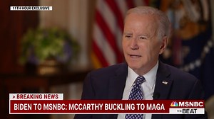 WATCH: In exclusive interview with Stephanie Ruhle, President Biden says Speaker McCarthy is bending to far-right, MAGA Republicans. "He did say that he would not rule out invoking 14th Amendment" in fight over debt ceiling, Ruhle adds. Watch more at 10pm ET on MSNBC. msnbc.com/live | MS NOW