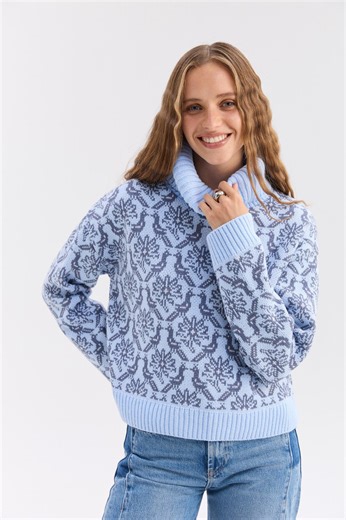Soft Blue Nordic Pattern Wool Turtleneck Sweater - Etsy