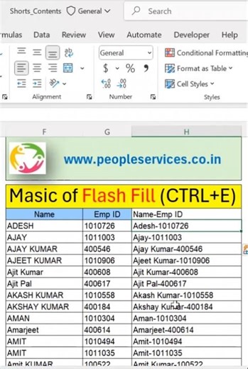 💡 Flash Fill Magic 📝 Transform Data Instantly! ⚡✅#flashfill #viral #shortsviral #shorts #exceltips