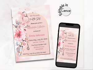 Floral Nurse Graduation Invitation: Ready to Call the Shots, Editable Medical Theme Canva Template - Etsy
