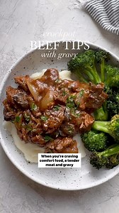 3.8K views · 17 reactions | Crockpot Beef Tips with Gravy ⭐️ https://therealfooddietitians.com/crockpot-beef-tips/ When you’re craving comfort food, a tender meat-and-gravy dish is just the thing to make you feel nourished and satisfied from the inside out. Our crockpot beef tips recipe is incredibly easy (you don’t even need to chop veggies!) while still relying on whole foods from scratch. #dinner #dinnerideas #recipes | The Real Food Dietitians | Facebook