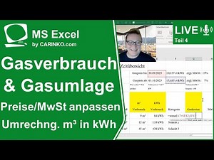 Indra Kohl Live - In MS Excel Gasverbrauch erfassen | Umrechnung m³ in kWh Teil 4 - www.carinko.com