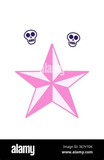 spinning skulls animation of neon iconic tattoo style image of a star design Stock Video Footage - Alamy