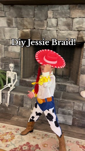 Made a DIY Jessie Braid for our little girl’s Toy Story Costume & she was obsessed! #diycostumeideas #toystorycostume #jessietoystory