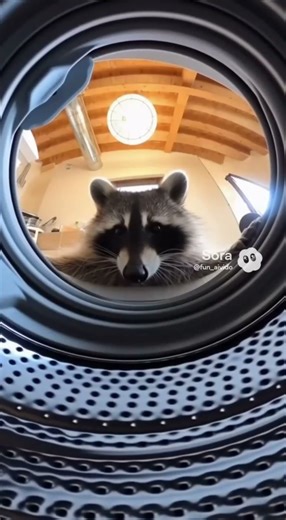 Raccoon Stares at Washing Machine Until It Enters Zen Mode #funny #anmals #cute #shorts