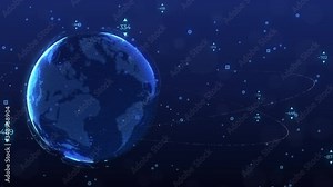 world map globe rotating with particle ring binary code fly around technology futuristic concept background Stock Video