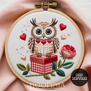 Valentine Owl Embroidery Pattern | Beginner Hand Stitch (PDF Pattern) - Etsy