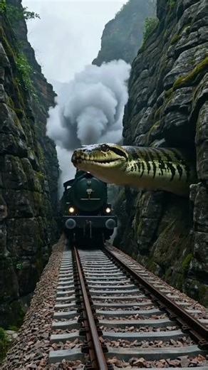 #snake Train encounters giant python while traversing a canyon?! How thrilling! #Train #NaturalSce