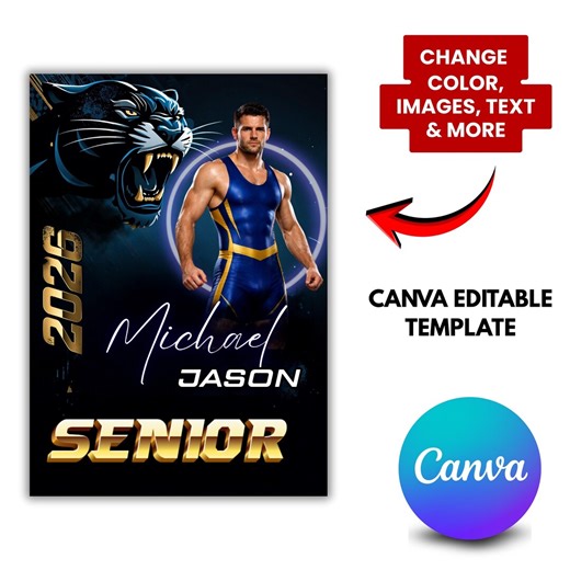 Senior Flyer Template for Class 2026 | Customizable Canva Graduation Design | Printable Sports Poster | Personalize Text & Colors Flyer - Etsy