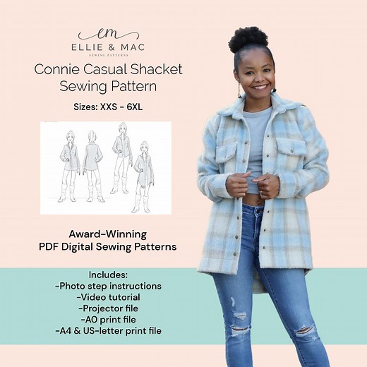 Shacket Sewing Pattern: Connie Casual Woven Jacket (sizes XXS-6XL) (PDF Pattern) - Etsy