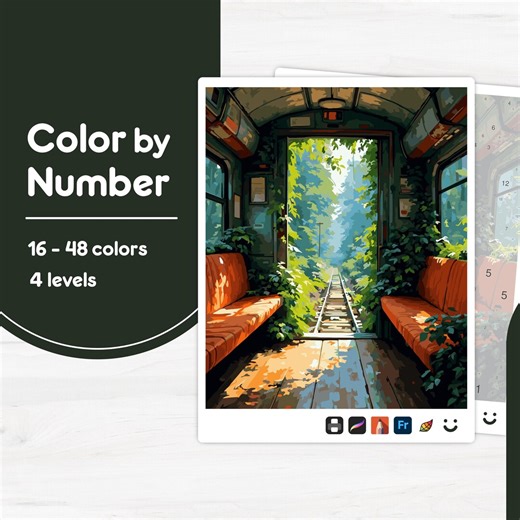 Train Interior With View - Color by Number - Digital & Printable - 4 Levels - Etsy