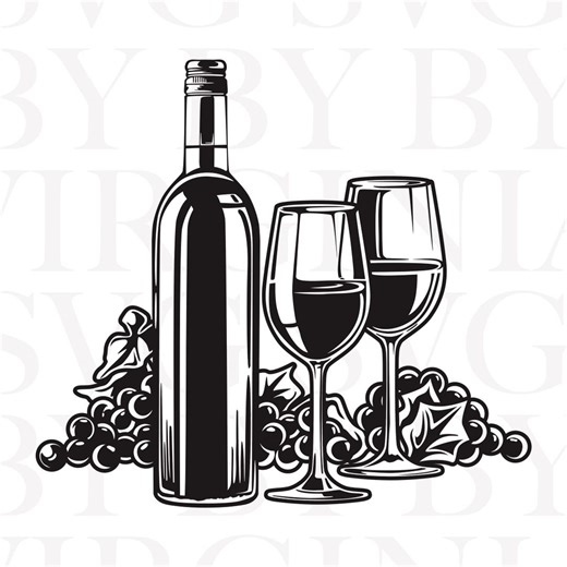 Wine Bottle & Glasses SVG, Cricut Silhouette Cut File (digital Download) - Etsy