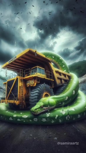 green giant python vs dump truck #fyp #nature #snake