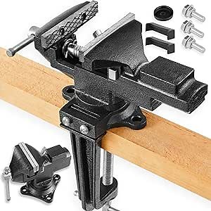 Bench Vise Or Table Vise, Dual-Purpose Combined Universal Table Vise With 360° Swivel Vice Base, 3.3" Home Vise And Heavy duty Clamp-On Vise with Quick Adjustment for Woodworking