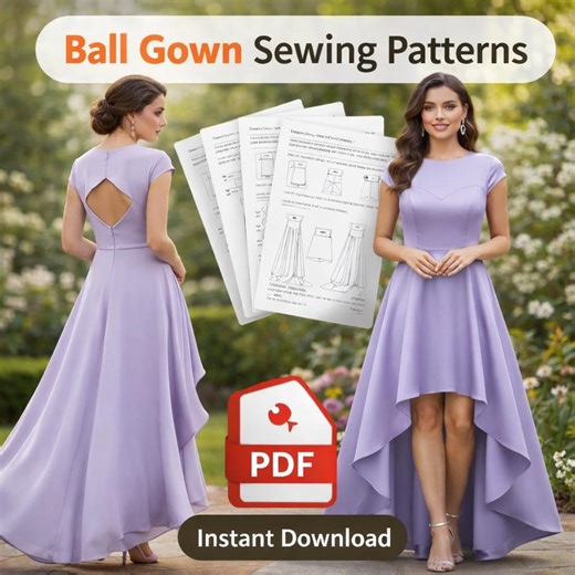 High-low Ball Gown Sewing Pattern | Elegant Evening Dress Digital Download | PDF A4, Letter, A0 | Prom & Bridesmaid Dress Pattern | Gift - Etsy