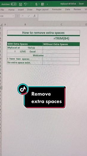 How to remove extra spaces in Excel. #excel #spreadsheet #exceltips #Myexcel #excel_learning #excel_pro #excel_master #excel_training #excel_tips