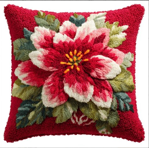 Kit Pre-Printed Hook Flower And Latch Rug Kits Latch Hook Cushion Kit For Adults Beginners 17X17 In.Cross-Stitch Embroidery Cushion Cover For Home Sofa