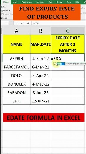 Edate formula in excel #shorts #shots #exceltricks