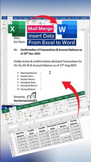 Insert Data from Excel to MS Word | Mail Merge feature in MS Word.