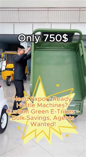 Custom green e-trikes: haul, vend, save big on bulk orders! We focus on export wholesale and are seeking partners and regional agents worldwide. These gas-free workhorses power small businesses—team up with us and boost your bottom line now! #tricycle #export#electrictricycle#factory#electric