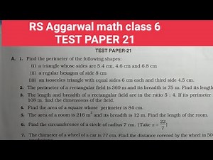 RS Aggarwal math class 6 TEST PAPER 21 solutions ।। Class 6 TEST PAPER 21 RS Aggarwal math