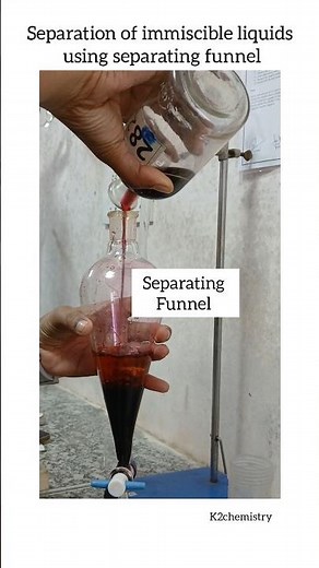 separation of immiscible liquids using separating funnel. chemistry experiment l