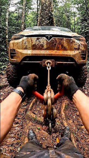 POV Winch Pull: Dragging a Rusted Tesla Cybertruck Out of the Indonesian Jungle