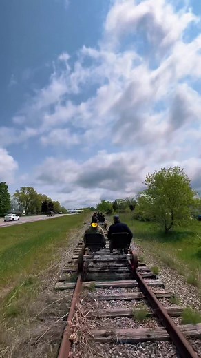 Pro tip: save your legs for the small incline on the return trip. 🚲😜 #TraverseCity #thingstodo #traveltiktok #railbikes #railbiking #railbikeadventure