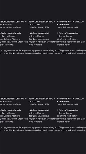 🏆 DIVISION ONE WEST CENTRAL — TODAY’S FIXTURES 📅 Saturday 3rd January 2026 • Builth Wells vs Ystradgynlais • Heol y Cyw vs Skewen • Maesteg Quins vs Abercrave • Nantyffyllon vs Aberavon Green Stars • Ystalyfera vs Vardre Plenty of big games across the league this afternoon — good luck to all teams involved. 🏉