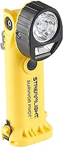 Streamlight 91812 Survivor Pivot 325-Lumen Right Angle Articulating Dual Beam Rechargeable Flashlight with 120V/100V AC/12V DC and Clip, Yellow