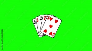 2D animation of playing cards. Variety of positions of ACE cards distributing. Animated poker cards. Green screen Background. Can be used in any videos by easily removing green screen. Royalty free.4k Stock Video