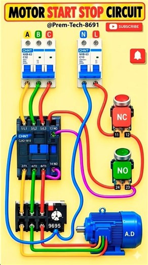 Motor Start Stop Circuit Diagram – Contactor & Push Button Wiring #shorts #electrical #premtech8691