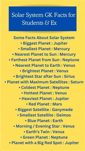 Solar System Facts Explained Simply 🌞🪐One-Page Solar System Facts for Competitive Exams
