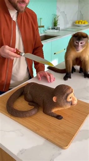 🔥 TitleMonkey Steps Back in Fear After Seeing the Cake! 🐒🎂 #Monkey #FunnyAnimals