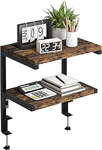 Clamp on Desk Organizer Shelf, Heavy-Duty Desk Extender Side Table with 2-Tier Adjustable Storage Shelves for Desktop Accessories, Gaming Devices, Black