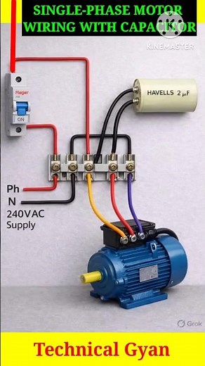 Single Phase Motor Wiring with Capacitor | Easy Connection in 1 Minute#shorts