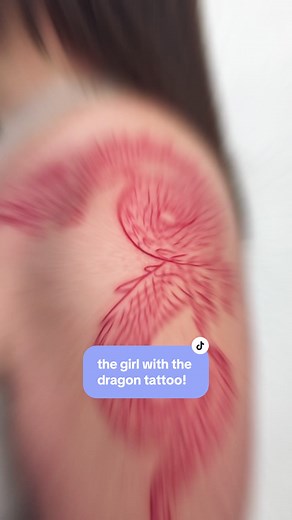 Girl with Red Dragon Tattoo - Unique Linework Design