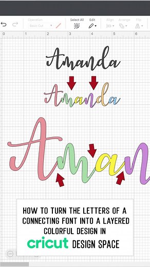 Check out this cool #designspacehack 😎 Take any script/connecting font and turn it into multi-color letters design. 😲 #cricutdesignspace #cricutdesignspaceforbeginners2023 #designspaceforbeginners #cricuthacks #cricuttips #cricuttipsforbeginners #designspacetutorial #designspacetips