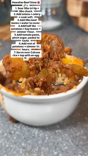 Hawaiian beef stew for a whole crowd 🌺🌈🍲 Slow-simmered tri tip, chuck roast, beef bones, potatoes, onions and celery in a rich tomato broth. Drop it over Calrose rice and top with an egg for real island comfort. Perfect for big families, parties, or meal prep! #HawaiianBeefStew #IslandFood #ReelsFood #EasyRecipes #HawaiianCuisine #LuauFood #IslandStyleCooking #ComfortFood #HomeCooking #CookingReels #FoodReels #Foodie #DinnerIdeas #BigBatchCooking #FamilyStyleMeals #thatbrandendude | Branden E