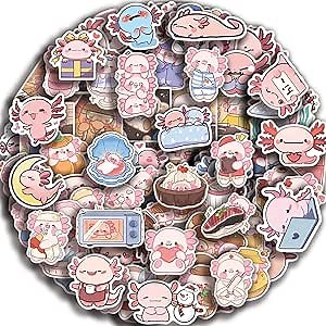 100PCS Axolotl Stickers Kawaii Pink Animal Stickers Cute Axolotl Stuff Gifts for Kids Vinyl Stickers for Water Bottles Classroom Reward for Teen