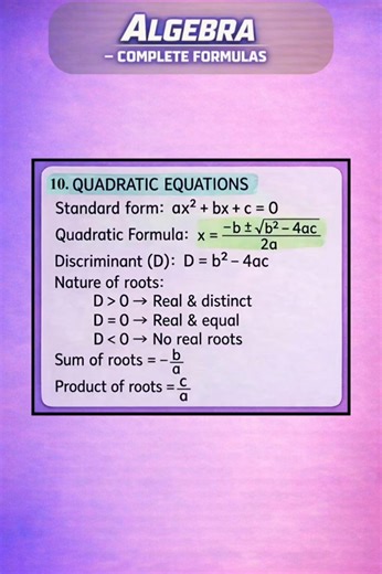 Algebra Complete Formulas in 20 Seconds | Class 8–12 Maths | Quick Revision #shorts #ytshorts
