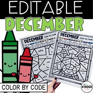 Editable December Color by Code Activities | Christmas Hanukkah Worksheets