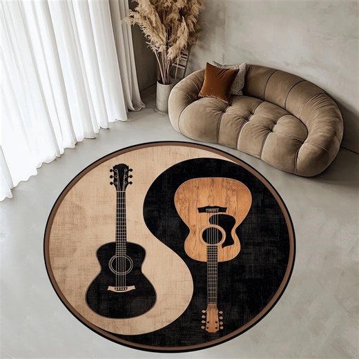 Guitar Pattern Round Rug: Non-slip Cotton Base, 24-inch - Etsy
