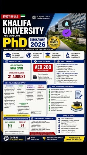🇦🇪 Khalifa University PhD 2026 | FULLY FUNDED Scholarship + AED 40,000/Month! 🎓